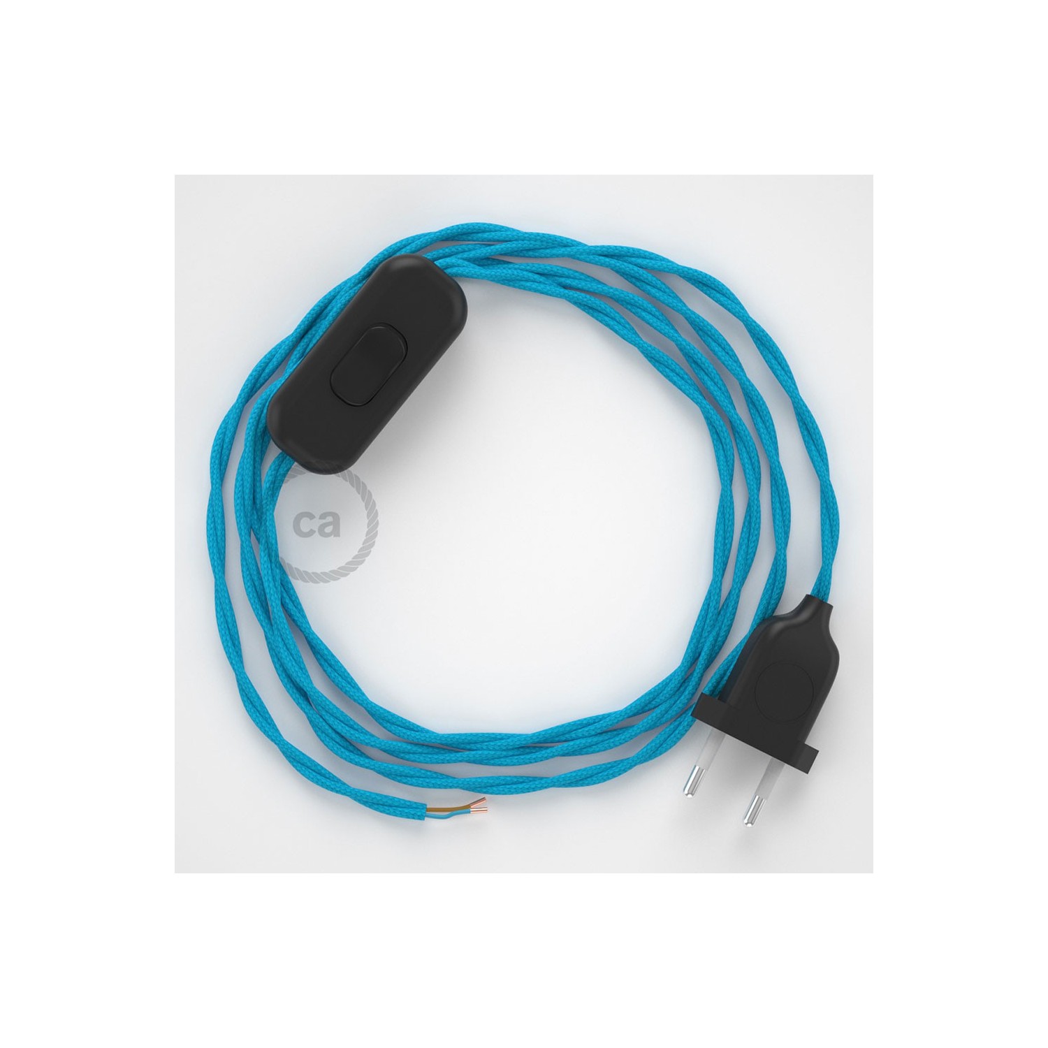 Cableado para lámpara, cable TM11 Efecto Seda Celeste 1,8m. Elige tu el color de la clavija y del interruptor!