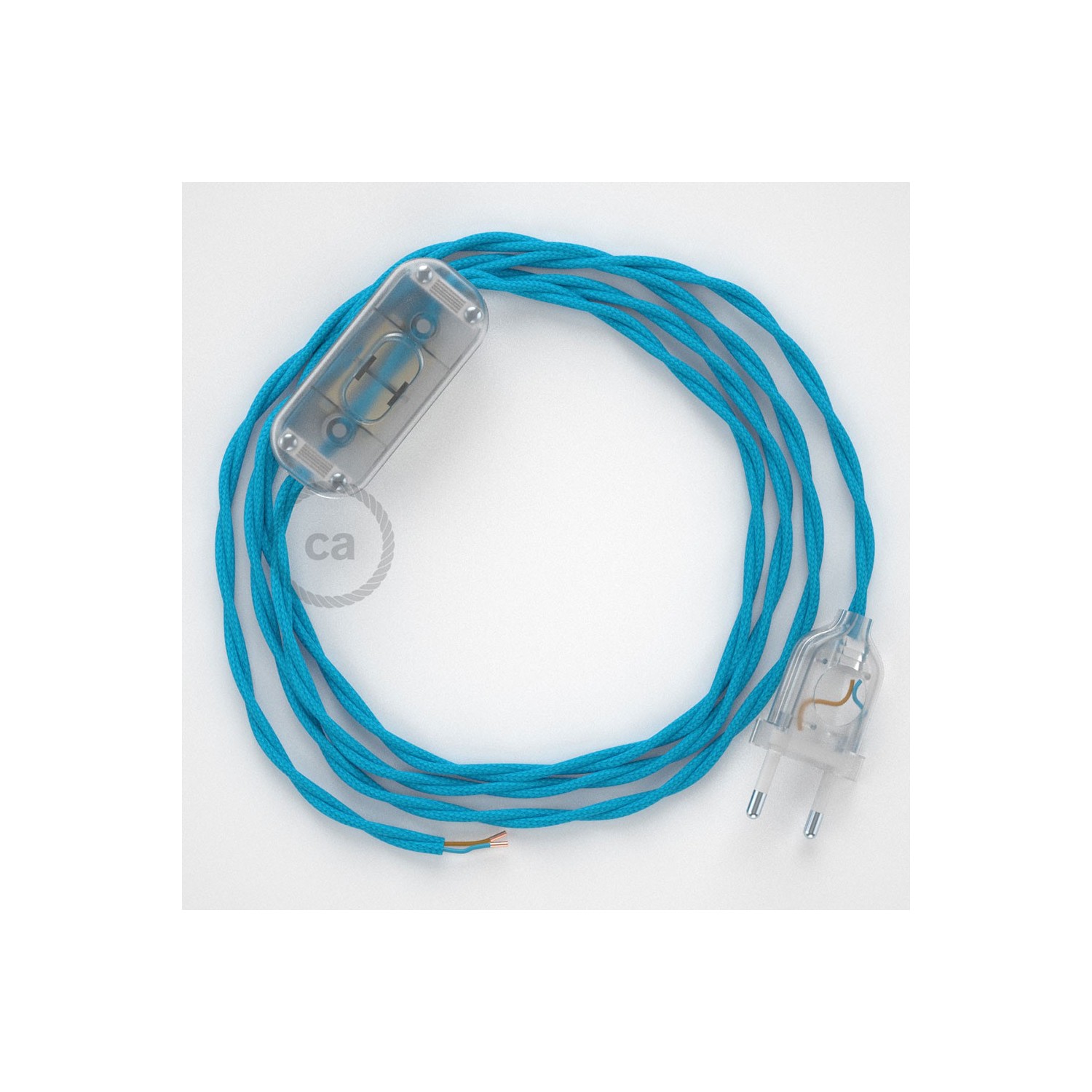 Cableado para lámpara, cable TM11 Efecto Seda Celeste 1,8m. Elige tu el color de la clavija y del interruptor!