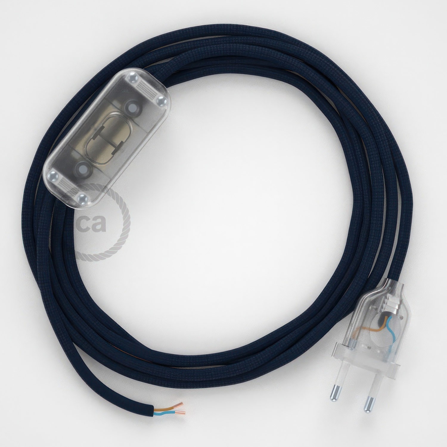 Cableado para lámpara, cable RM20 Efecto Seda Azul Marino 1,8m. Elige tu el color de la clavija y del interruptor!