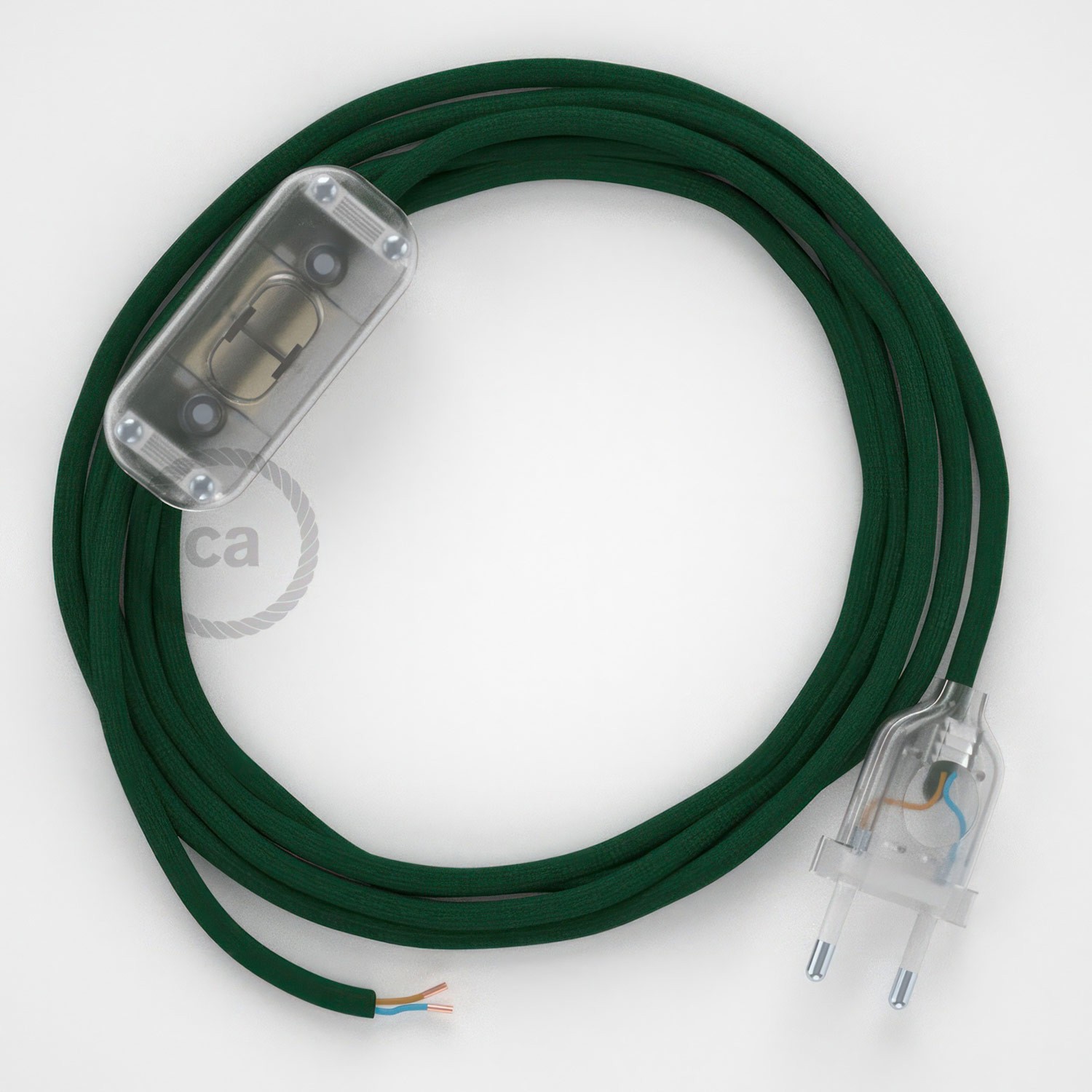 Cableado para lámpara, cable RM21 Efecto Seda Verde Oscuro 1,8m. Elige tu el color de la clavija y del interruptor!