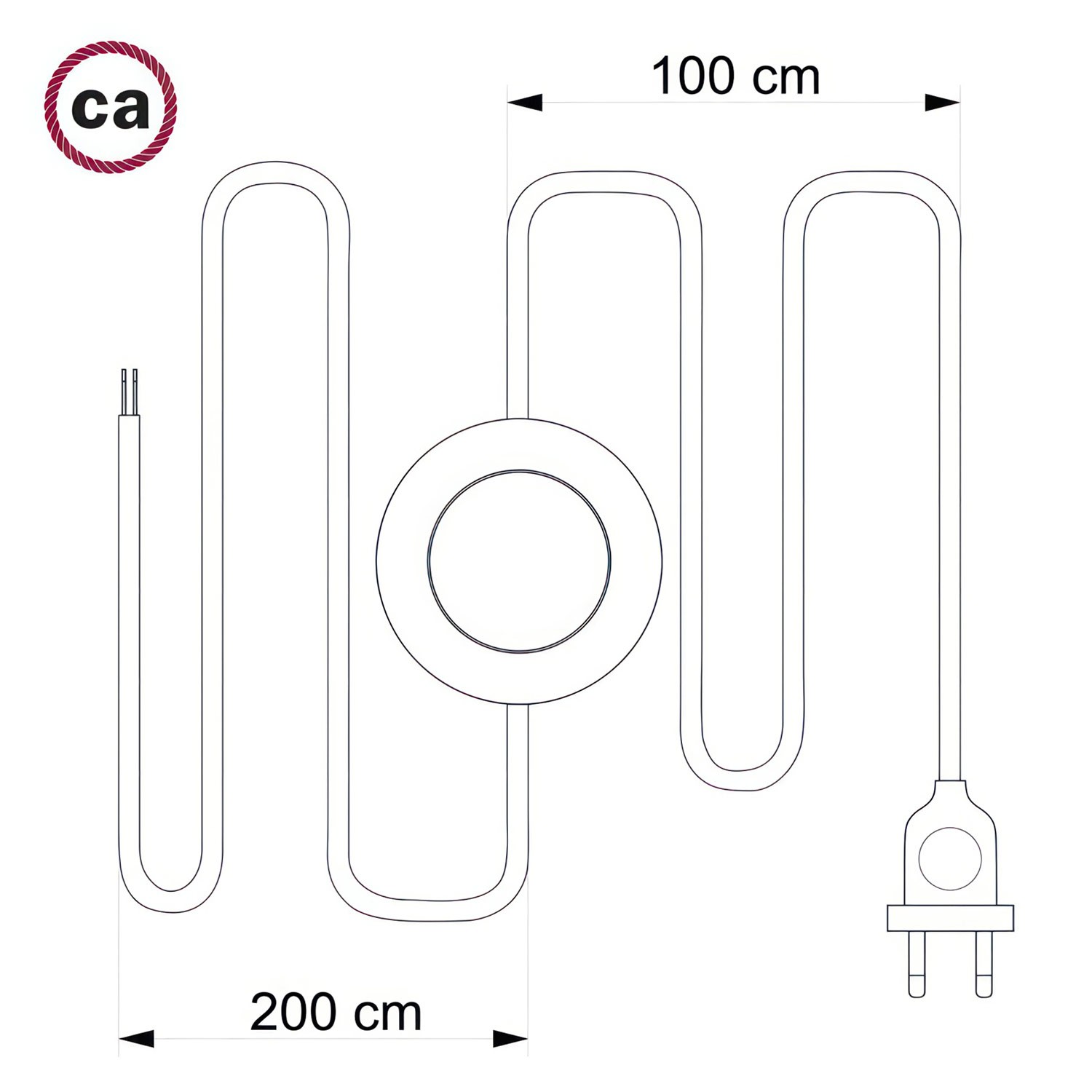 Wiring Pedestal, RM09 Red Rayon 3 m. Choose the colour of the switch and plug.