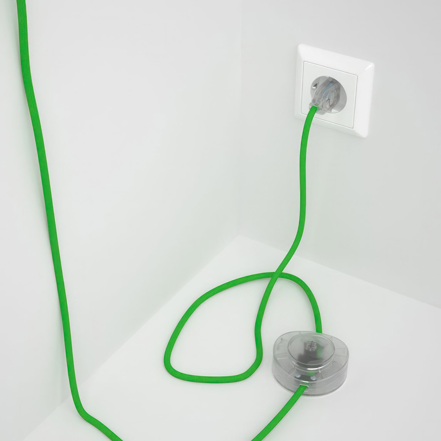 Cableado para lámpara de pie, cable RM18 Efecto Seda Verde Lima 3 m. Elige tu el color de la clavija y del interruptor!