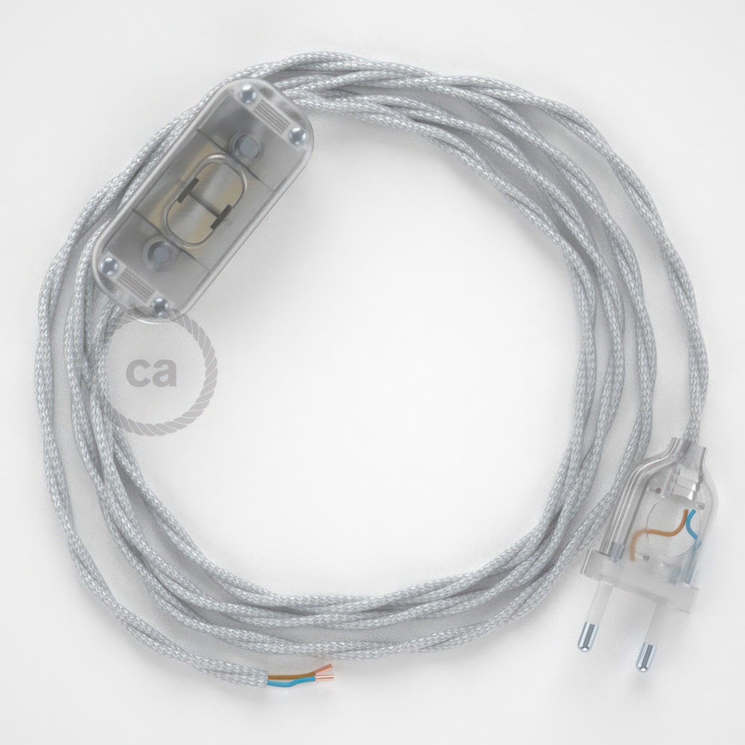 Cableado para lámpara, cable TM02 Efecto Seda Plateado 1,8m. Elige tu el color de la clavija y del interruptor!