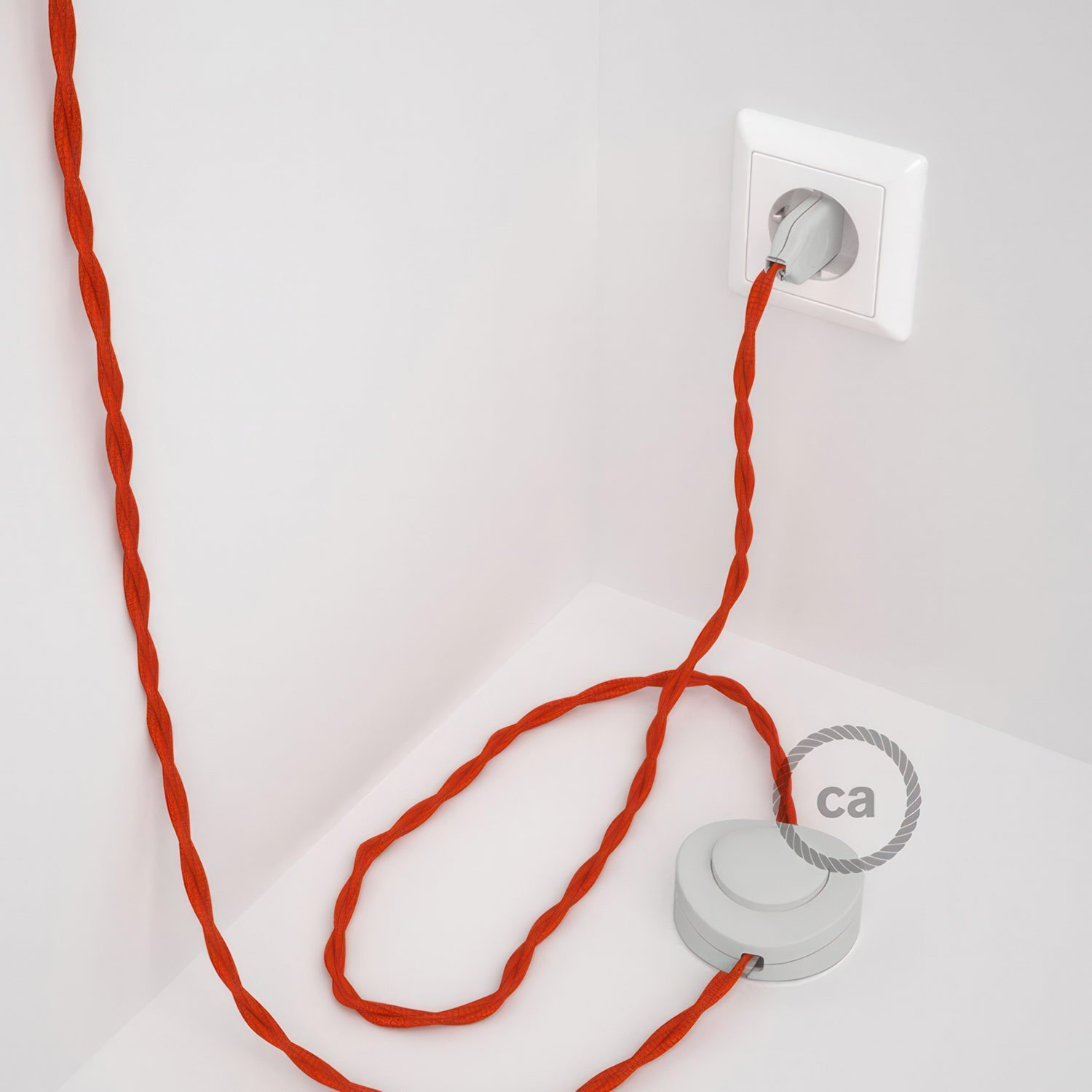 Cableado para lámpara de pie, cable TM15 Efecto Seda Naranja 3 m. Elige tu el color de la clavija y del interruptor!