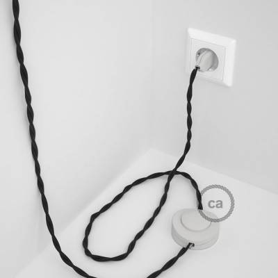 Cableado para lámpara de pie, cable TM04 Efecto Seda Negro 3 m. Elige tu el color de la clavija y del interruptor!