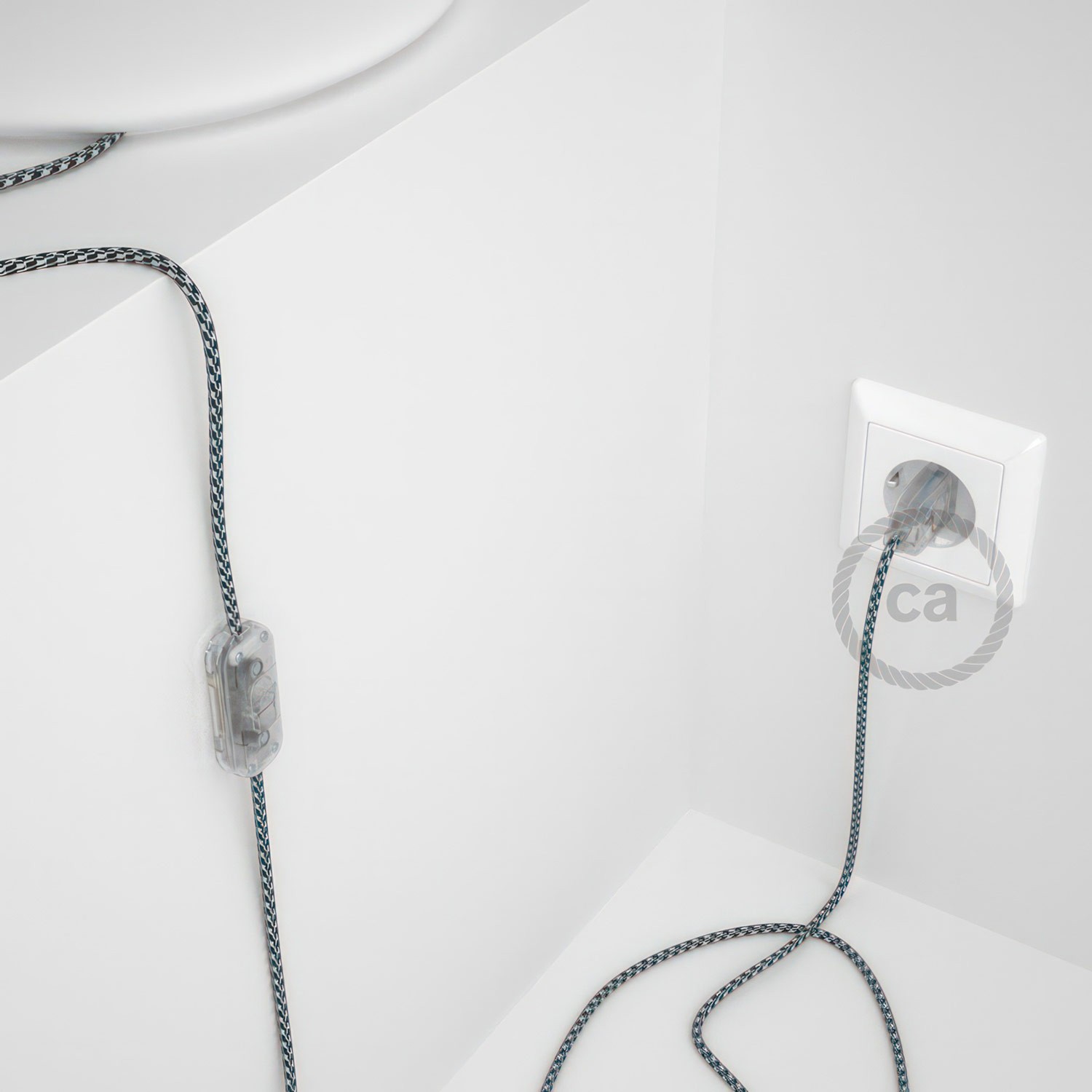 Cableado para lámpara, cable RP04 Efecto Seda Bicolor Blanco-Negro 1,8m. Elige tu el color de la clavija y del interruptor!