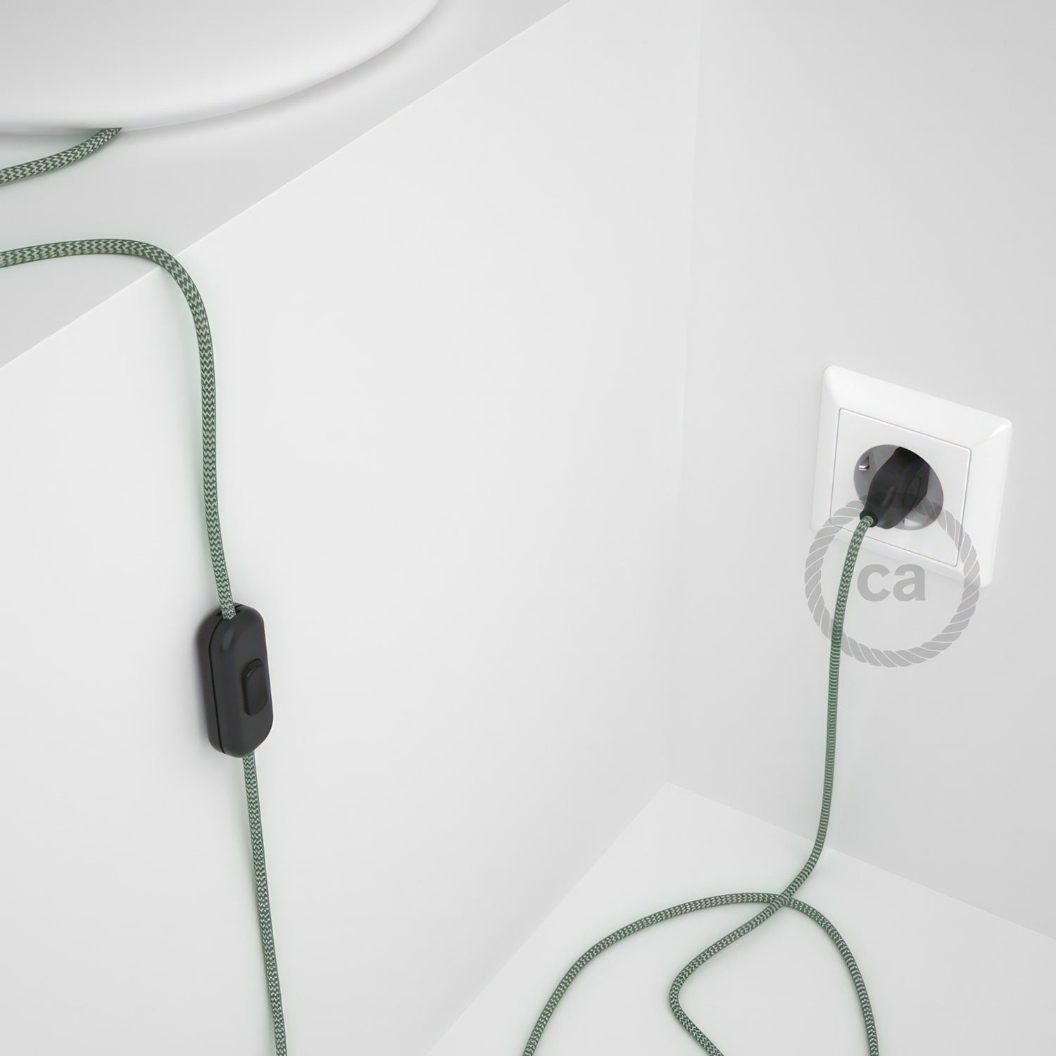 Cableado para lámpara, cable RZ06 Efecto Seda ZigZag Blanco Verde 1,8m. Elige tu el color de la clavija y del interruptor!