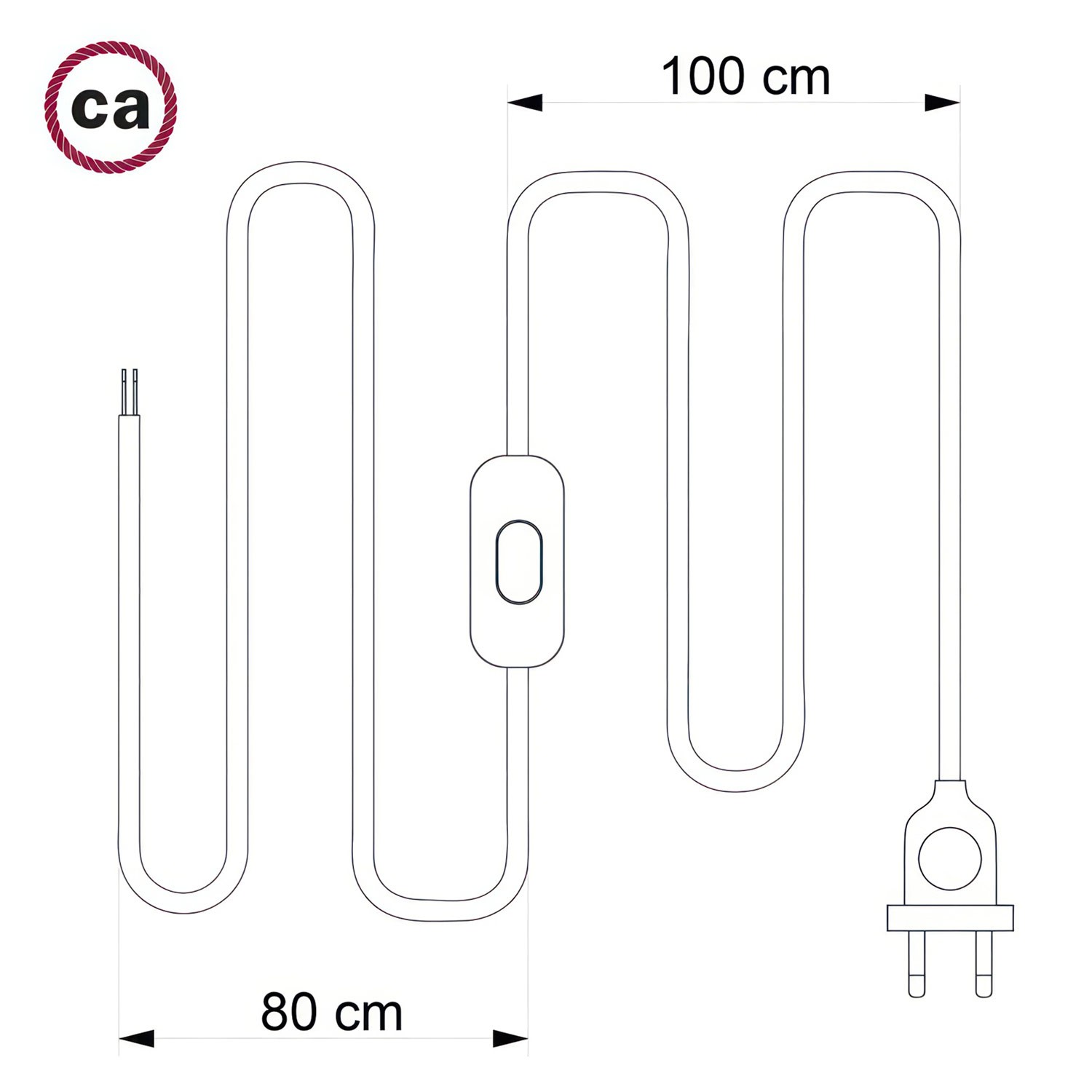 Lamp wiring, RZ09 Red ZigZag Rayon 1,80 m. Choose the colour of the switch and plug.