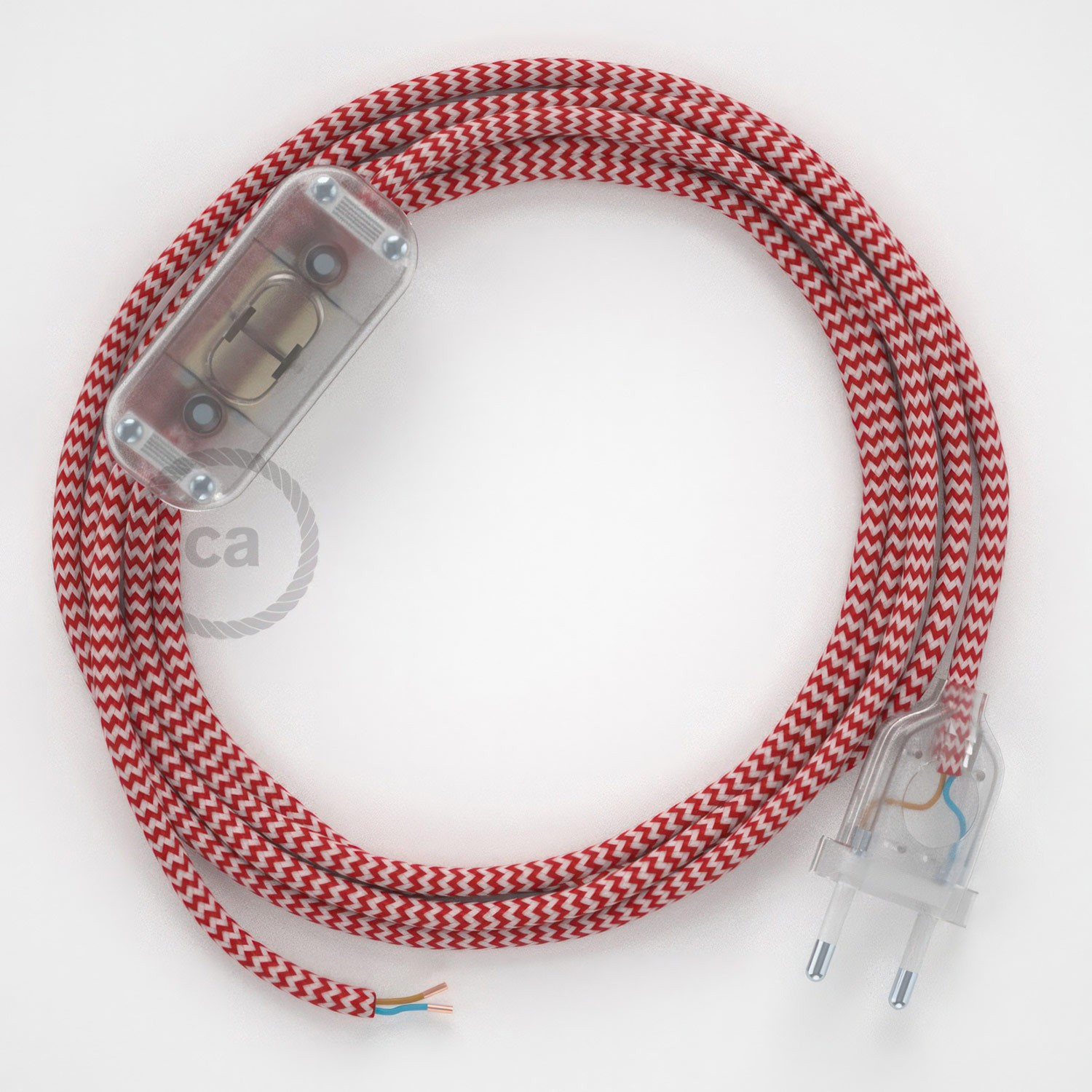 Cableado para lámpara, cable RZ09 Efecto Seda ZigZag Blanco Rojo 1,8m. Elige tu el color de la clavija y del interruptor!