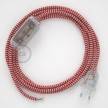 Cableado para lámpara, cable RZ09 Efecto Seda ZigZag Blanco Rojo 1,8m. Elige tu el color de la clavija y del interruptor!