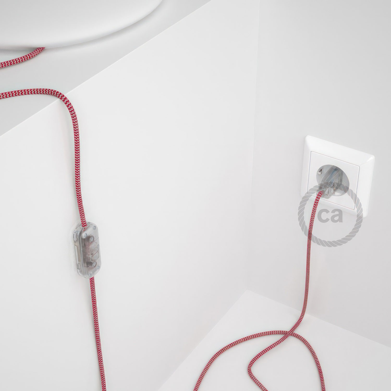 Cableado para lámpara, cable RZ09 Efecto Seda ZigZag Blanco Rojo 1,8m. Elige tu el color de la clavija y del interruptor!