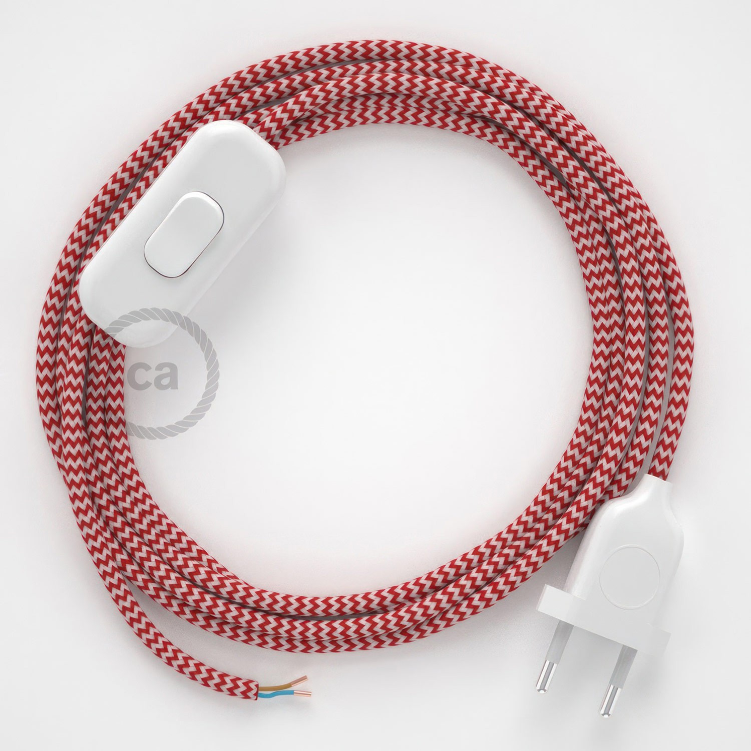 Cableado para lámpara, cable RZ09 Efecto Seda ZigZag Blanco Rojo 1,8m. Elige tu el color de la clavija y del interruptor!