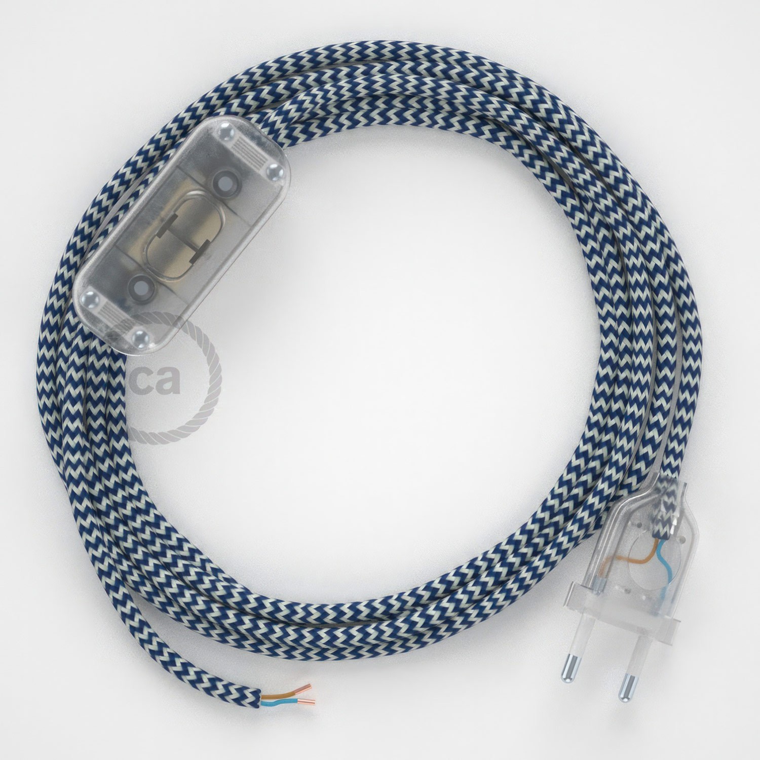 Cableado para lámpara, cable RZ12 Efecto Seda ZigZag Blanco Azul 1,8m. Elige tu el color de la clavija y del interruptor!