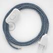 Cableado para lámpara, cable RZ12 Efecto Seda ZigZag Blanco Azul 1,8m. Elige tu el color de la clavija y del interruptor!