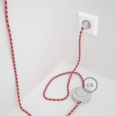 Cableado para lámpara de pie, cable RP09 Efecto Seda Bicolor Blanco-Rojo 3 m. Elige tu el color de la clavija y del interruptor!