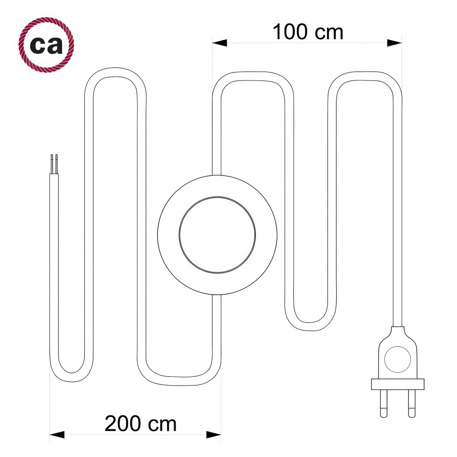 Cableado para lámpara de pie, cable RP09 Efecto Seda Bicolor Blanco-Rojo 3 m. Elige tu el color de la clavija y del interruptor!