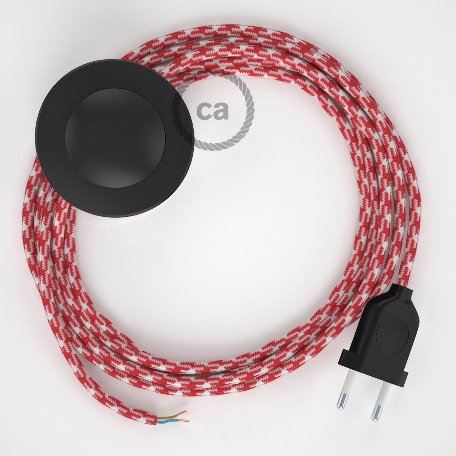 Cableado para lámpara de pie, cable RP09 Efecto Seda Bicolor Blanco-Rojo 3 m. Elige tu el color de la clavija y del interruptor!