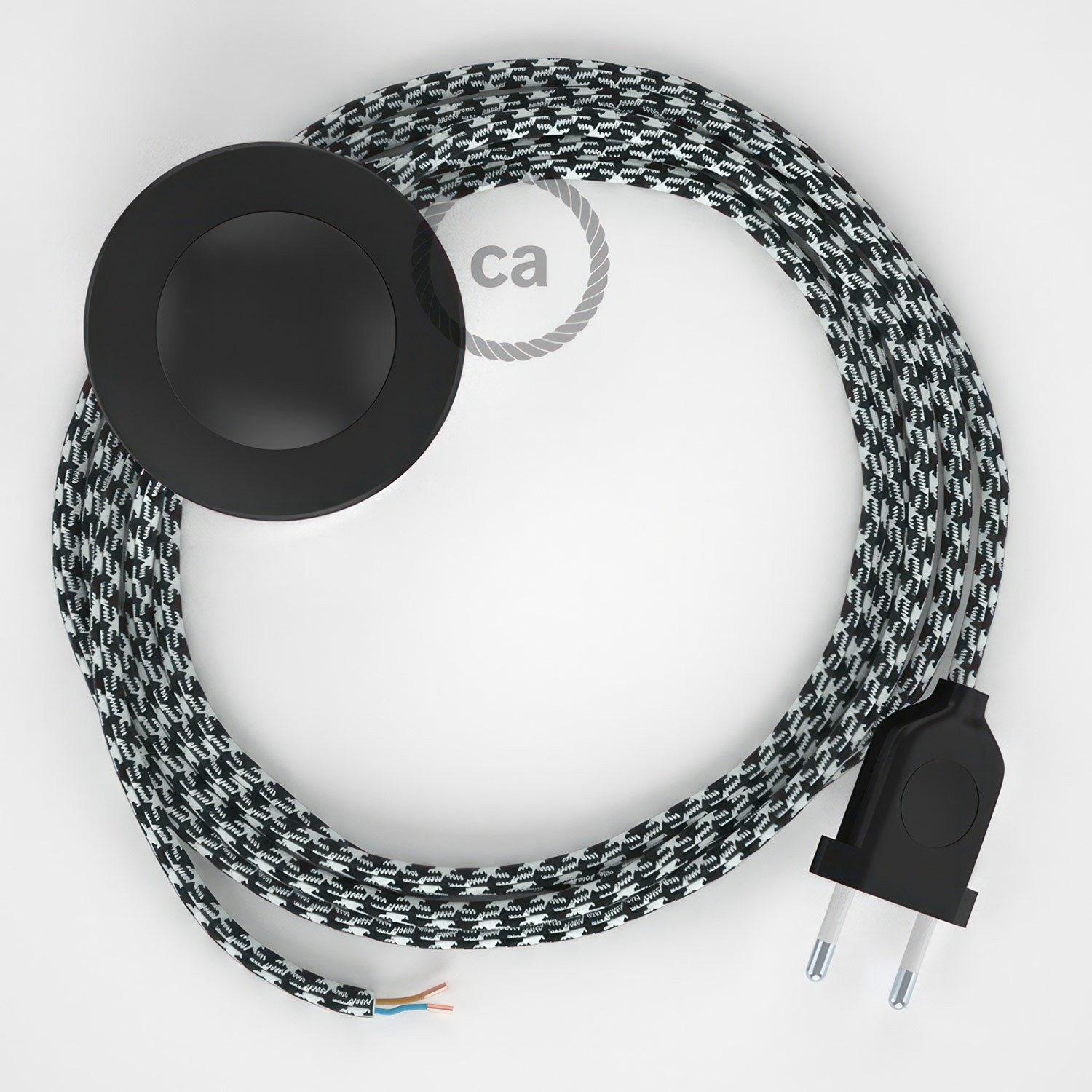 Cableado para lámpara de pie, cable RP04 Efecto Seda Bicolor Negro 3 m. Elige tu el color de la clavija y del interruptor!