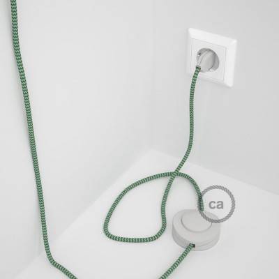Cableado para lámpara de pie, cable RZ06 Efecto Seda ZigZag Blanco Verde 3 m. Elige tu el color de la clavija y del interruptor!