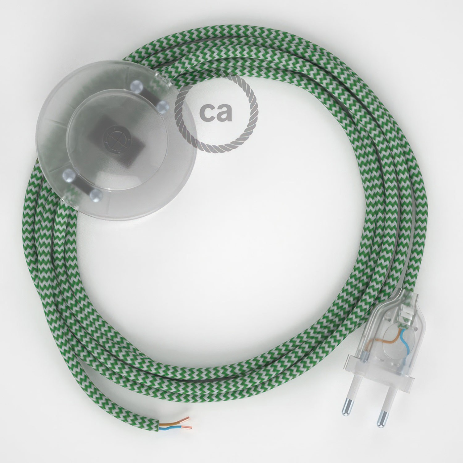 Cableado para lámpara de pie, cable RZ06 Efecto Seda ZigZag Blanco Verde 3 m. Elige tu el color de la clavija y del interruptor!