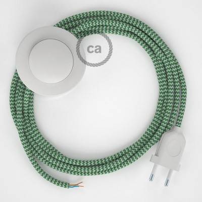 Cableado para lámpara de pie, cable RZ06 Efecto Seda ZigZag Blanco Verde 3 m. Elige tu el color de la clavija y del interruptor!