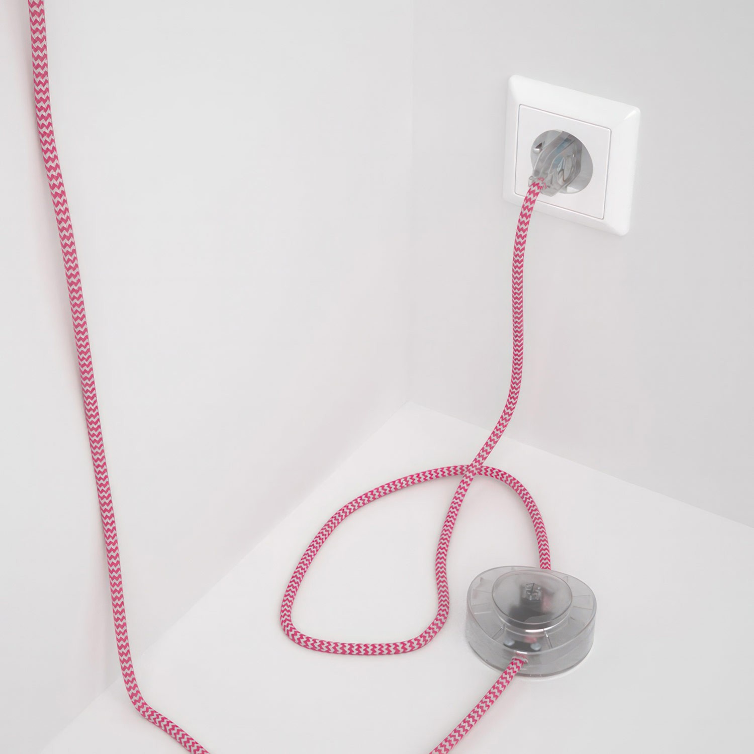 Cableado para lámpara de pie, cable RZ08 Efecto Seda ZigZag Fuchsia 3 m. Elige tu el color de la clavija y del interruptor!