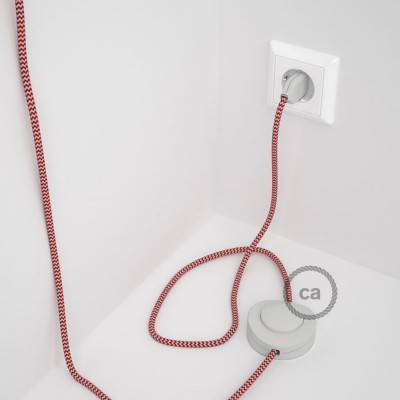 Cableado para lámpara de pie, cable RZ09 Efecto Seda ZigZag Blanco Rojo 3 m. Elige tu el color de la clavija y del interruptor!