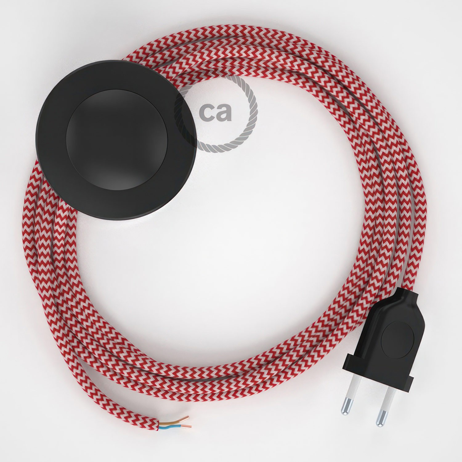 Cableado para lámpara de pie, cable RZ09 Efecto Seda ZigZag Blanco Rojo 3 m. Elige tu el color de la clavija y del interruptor!