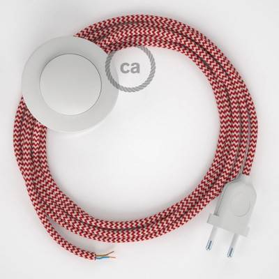 Cableado para lámpara de pie, cable RZ09 Efecto Seda ZigZag Blanco Rojo 3 m. Elige tu el color de la clavija y del interruptor!