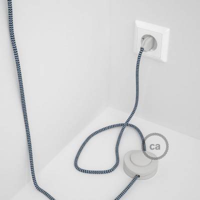 Cableado para lámpara de pie, cable RZ12 Efecto Seda ZigZag Blanco Azul 3 m. Elige tu el color de la clavija y del interruptor!