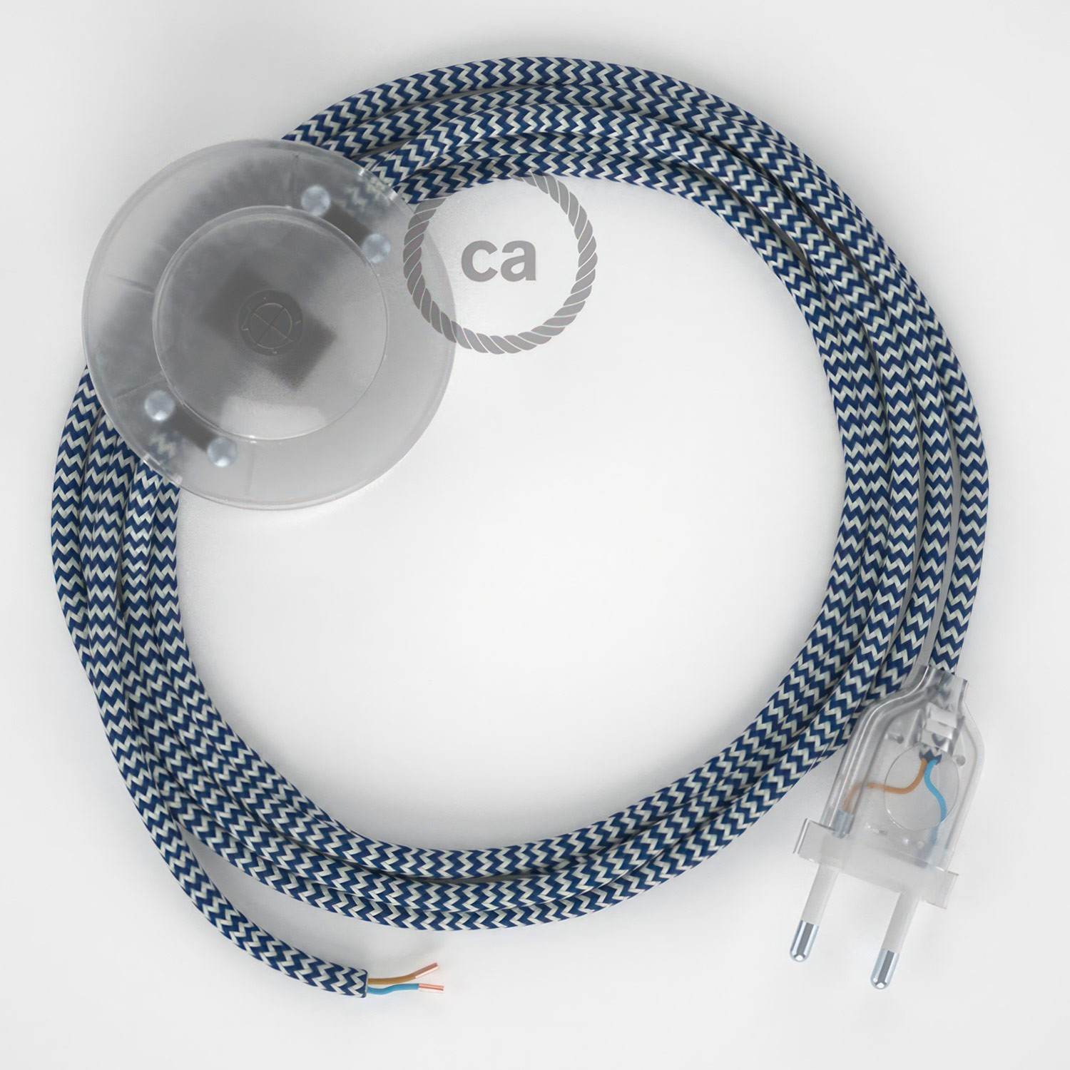 Cableado para lámpara de pie, cable RZ12 Efecto Seda ZigZag Blanco Azul 3 m. Elige tu el color de la clavija y del interruptor!