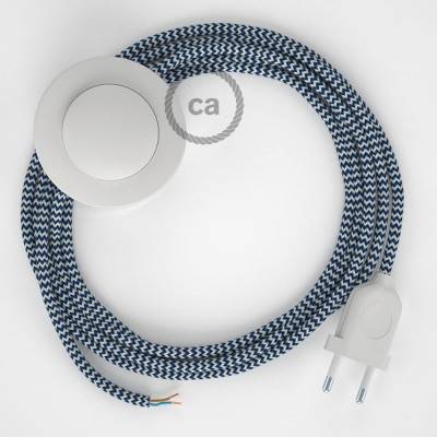 Cableado para lámpara de pie, cable RZ12 Efecto Seda ZigZag Blanco Azul 3 m. Elige tu el color de la clavija y del interruptor!
