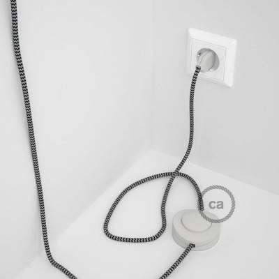 Cableado para lámpara de pie, cable RZ04 Efecto Seda ZigZag Blanco Negro 3 m. Elige tu el color de la clavija y del interruptor!
