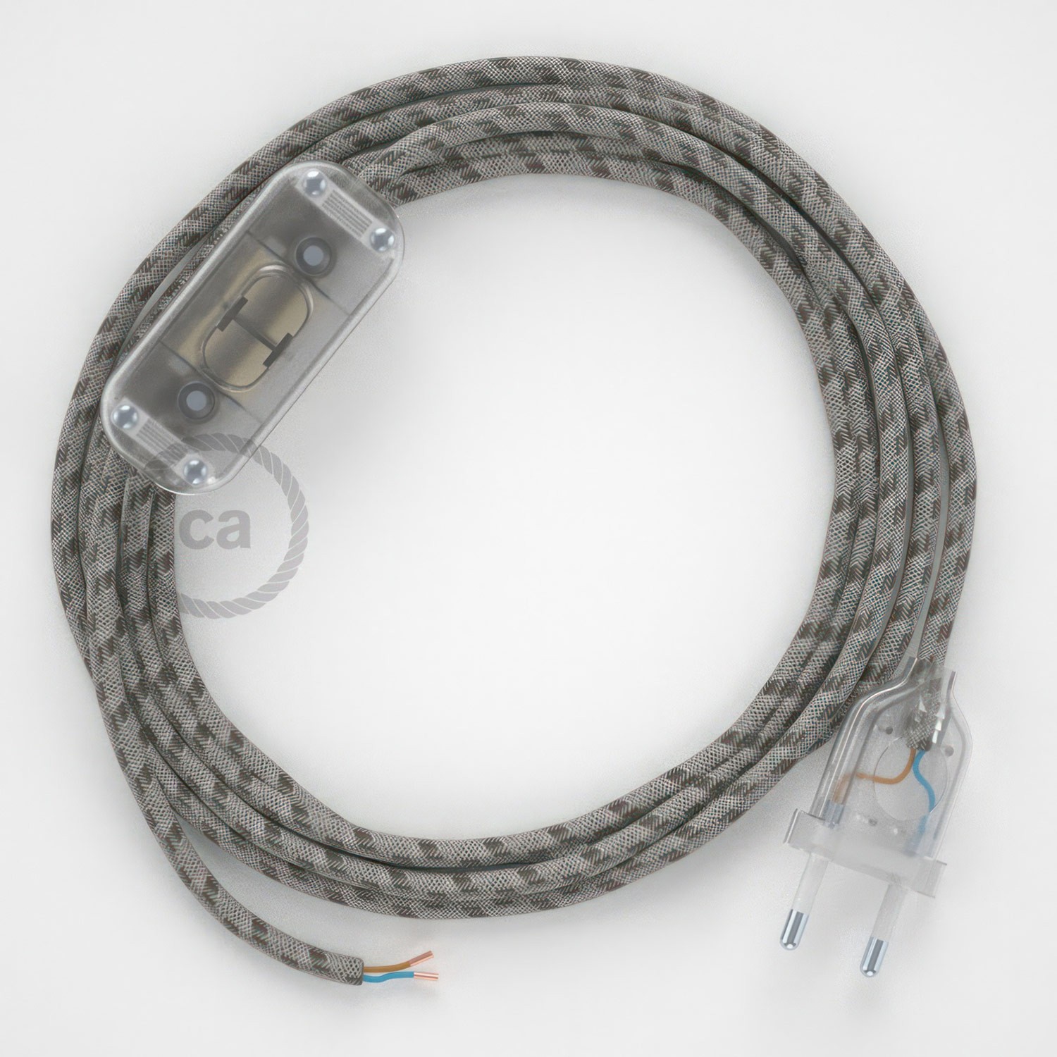 Cableado para lámpara, cable RD53 Algodón y Lino Stripes Corteza 1,8m. Elige tu el color de la clavija y del interruptor!