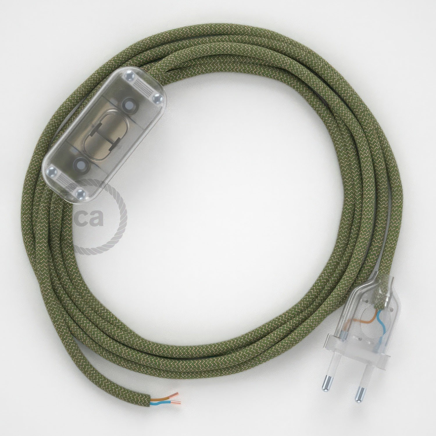 Cableado para lámpara, cable RD72 Algodón y Lino ZigZag Verde Tomillo 1,8m. Elige tu el color de la clavija y del interruptor!