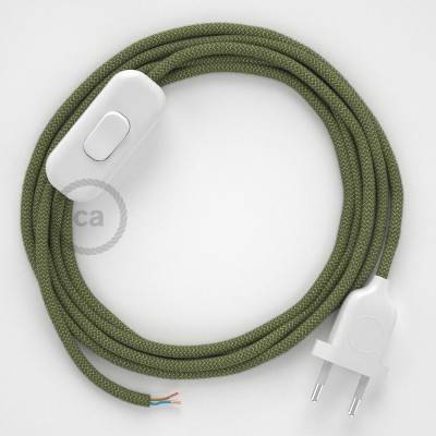Cableado para lámpara, cable RD72 Algodón y Lino ZigZag Verde Tomillo 1,8m. Elige tu el color de la clavija y del interruptor!
