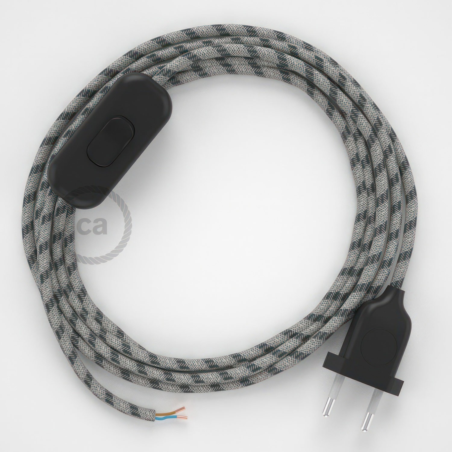 Cableado para lámpara, cable RD54 Algodón y Lino Stripes Antracita 1,8m. Elige tu el color de la clavija y del interruptor!
