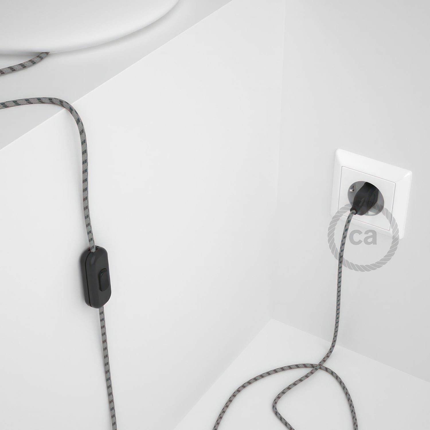 Lamp wiring, RD54 Anthracite Stripes Cotton and Natural Linen 1,80 m. Choose the colour of the switch and plug.