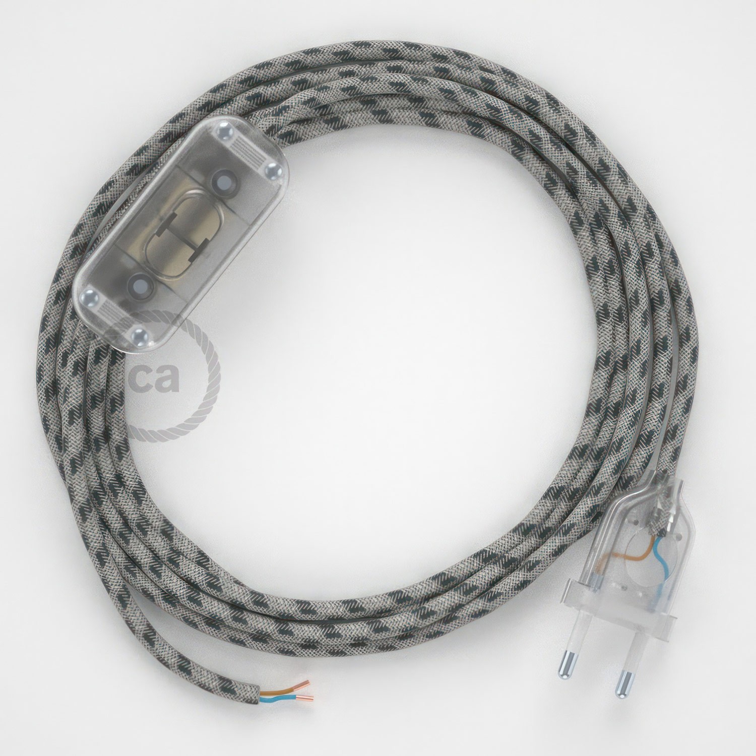 Lamp wiring, RD54 Anthracite Stripes Cotton and Natural Linen 1,80 m. Choose the colour of the switch and plug.