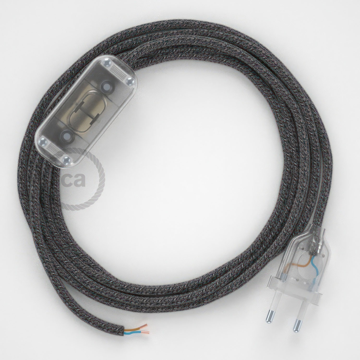 Cableado para lámpara, cable RS81 Algodón y Lino Natural Negro 1,8m. Elige tu el color de la clavija y del interruptor!