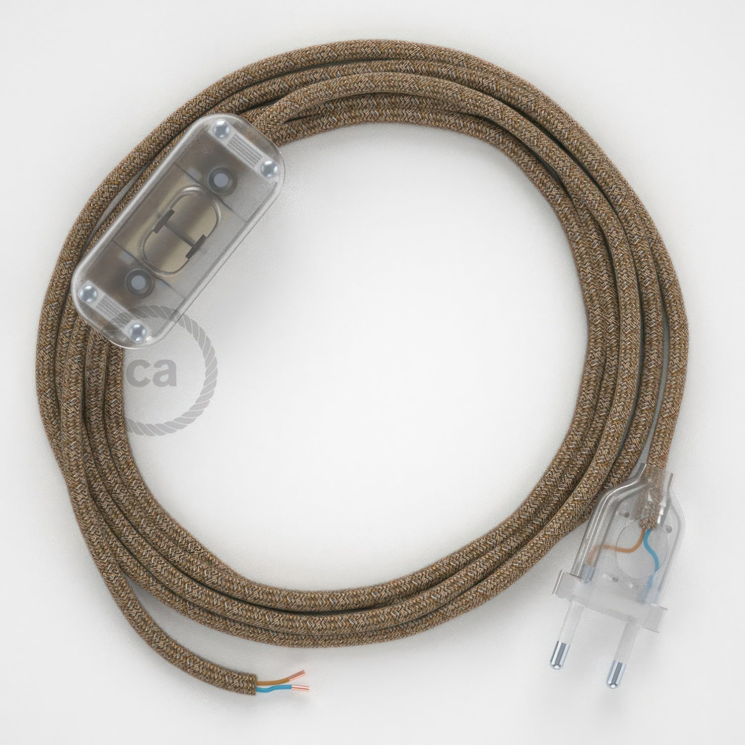 Cableado para lámpara, cable RS82 Algodón y Lino Natural Marrón 1,8m. Elige tu el color de la clavija y del interruptor!