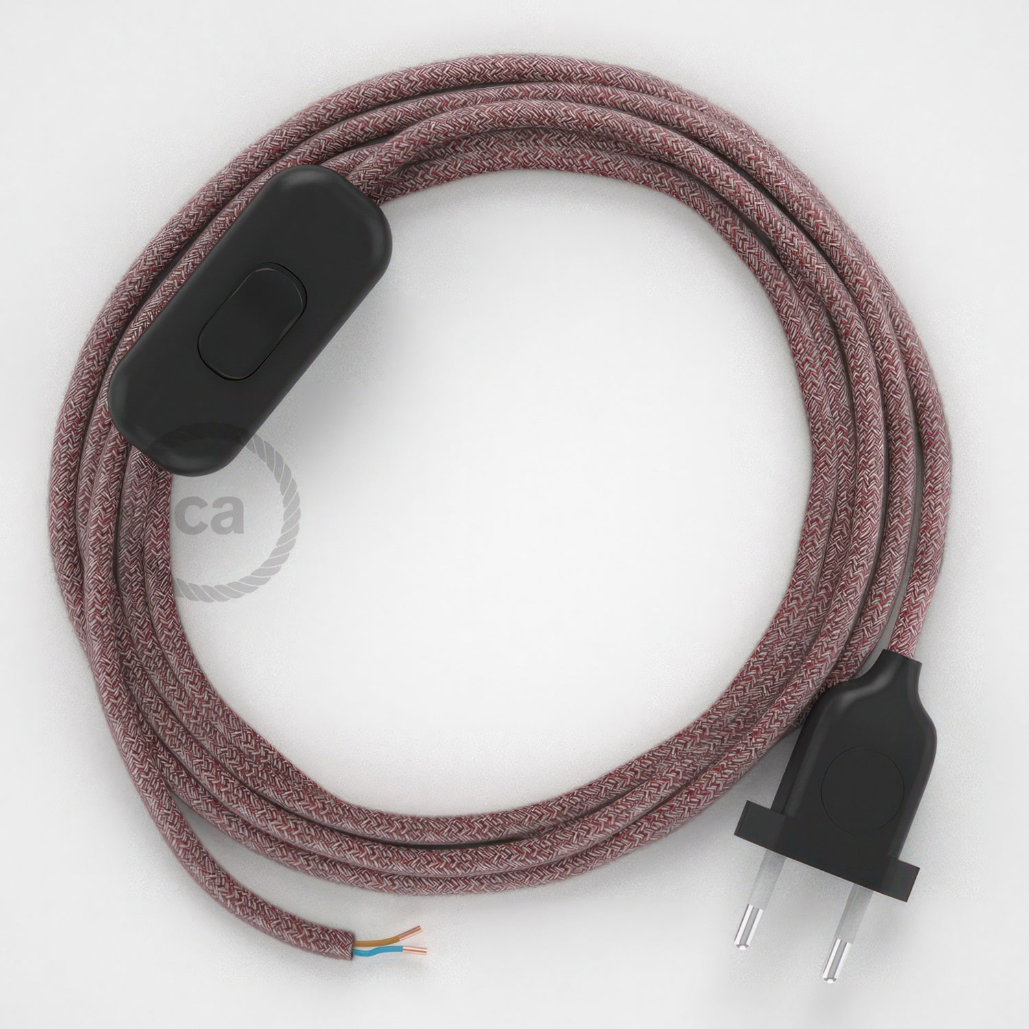 Cableado para lámpara, cable RS83 Algodón y Lino Natural Rojo 1,8m. Elige tu el color de la clavija y del interruptor!