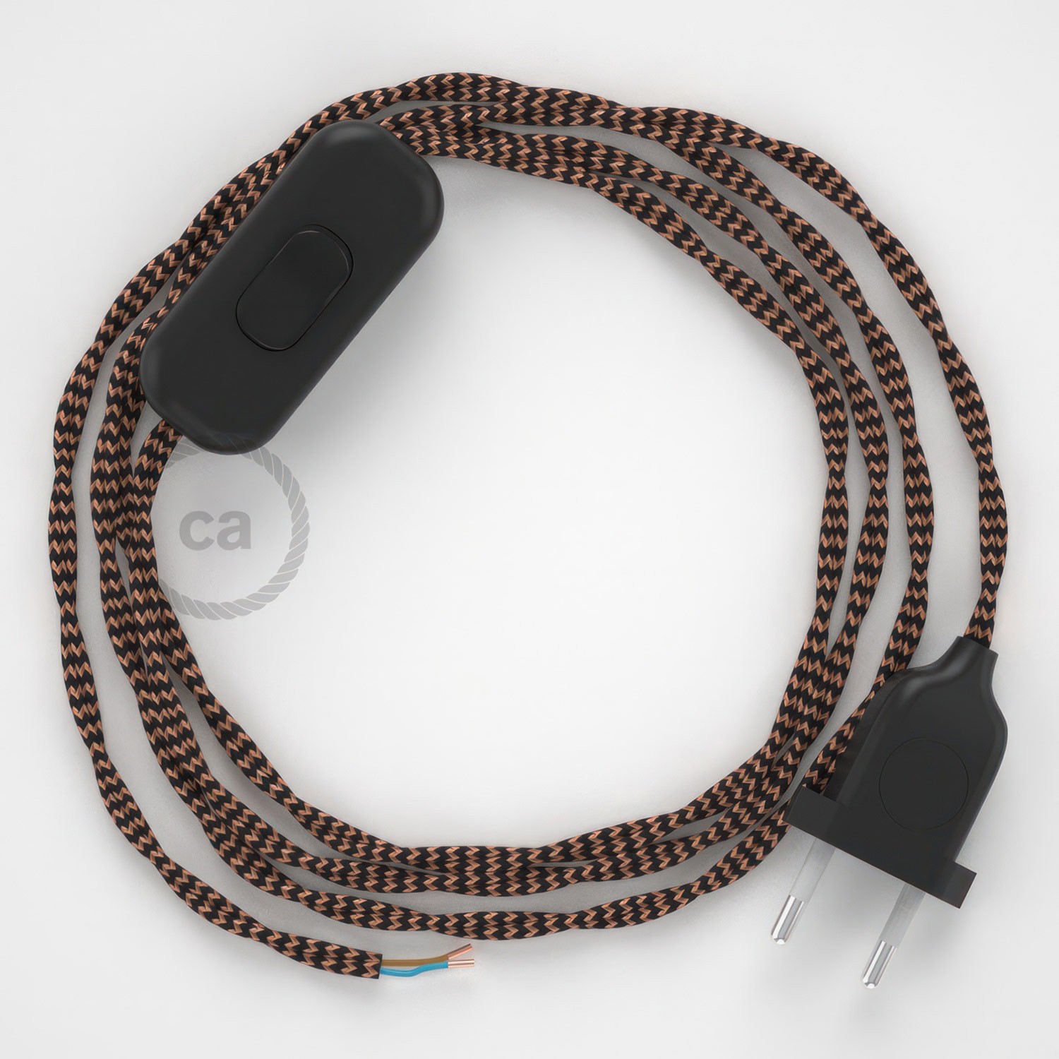Cableado para lámpara, cable TZ22 Efecto Seda Negro y Whisky 1,8m. Elige tu el color de la clavija y del interruptor!