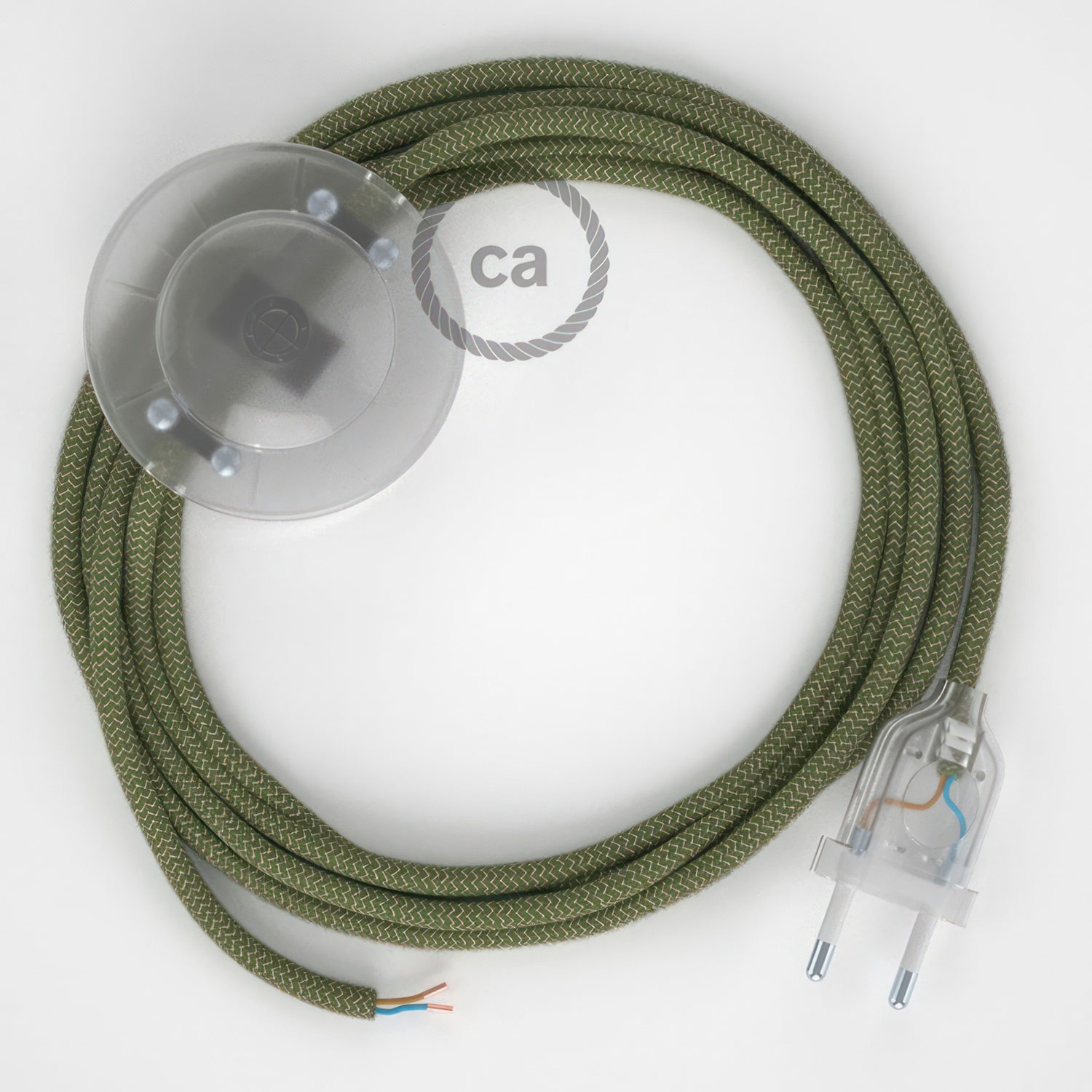 Wiring Pedestal, RD72 Thyme Green Stripes Cotton and Natural Linen 3 m. Choose the colour of the switch and plug.