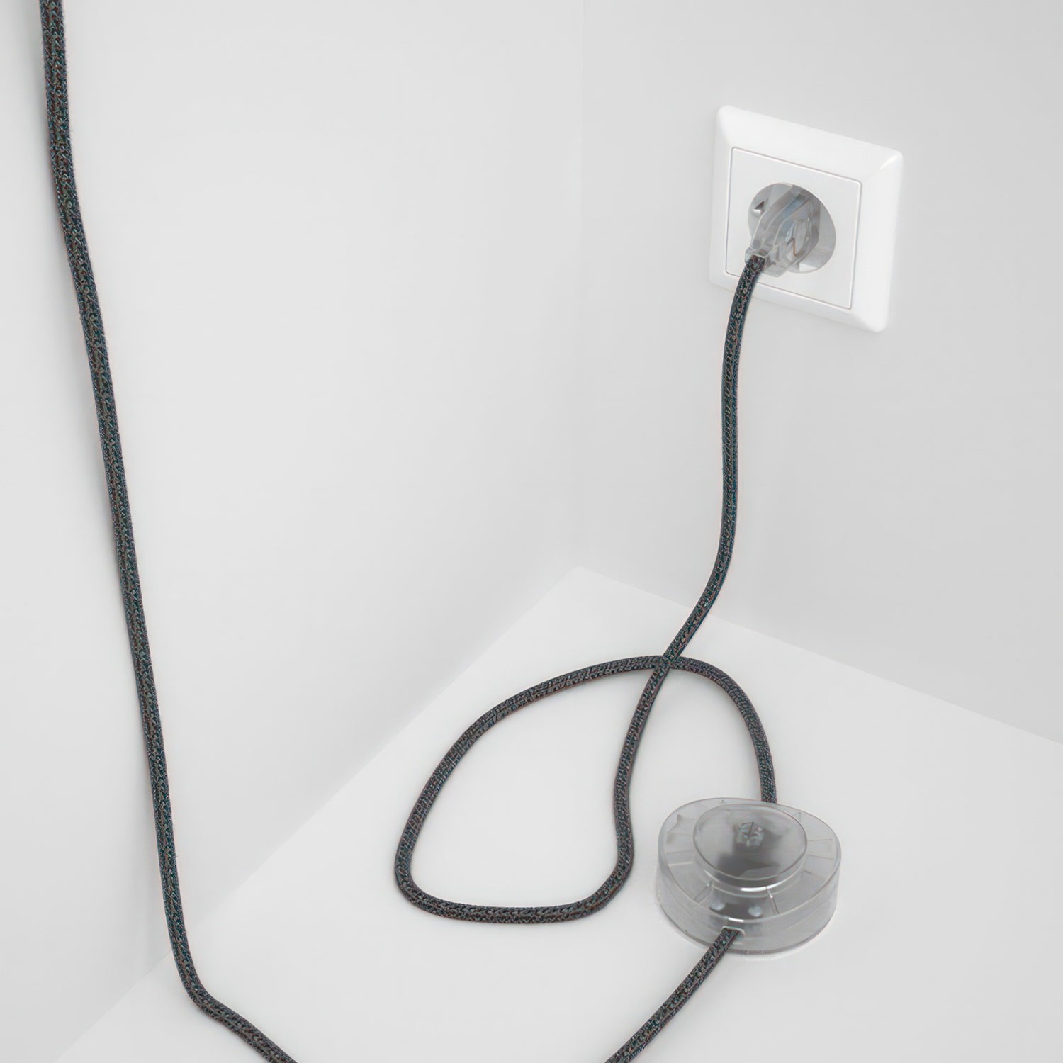 Cableado para lámpara de pie, cable RS81 Algodón y Lino Natural Negro 3 m. Elige tu el color de la clavija y del interruptor!