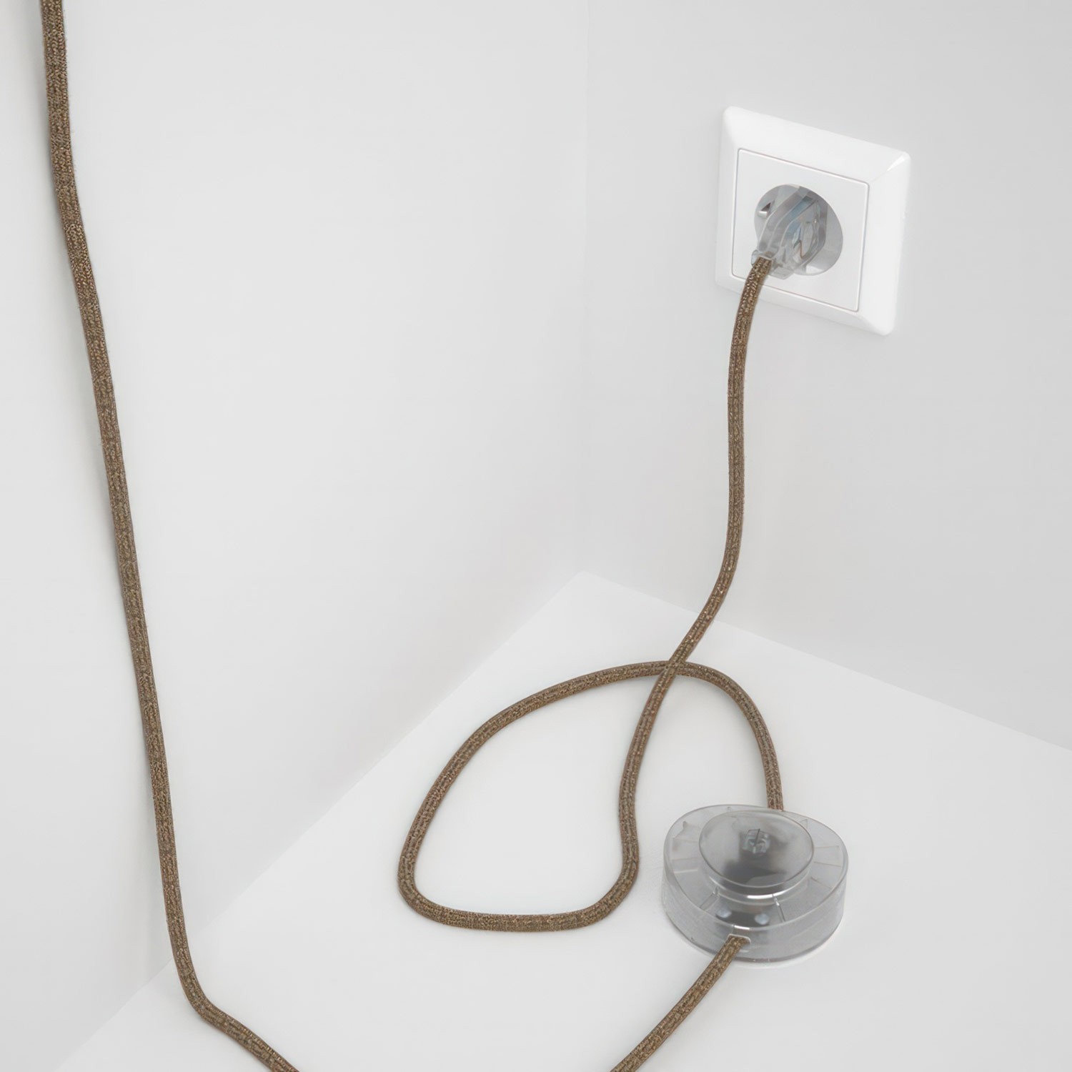 Cableado para lámpara de pie, cable RS82 Algodón y Lino Natural Marrón 3 m. Elige tu el color de la clavija y del interruptor!