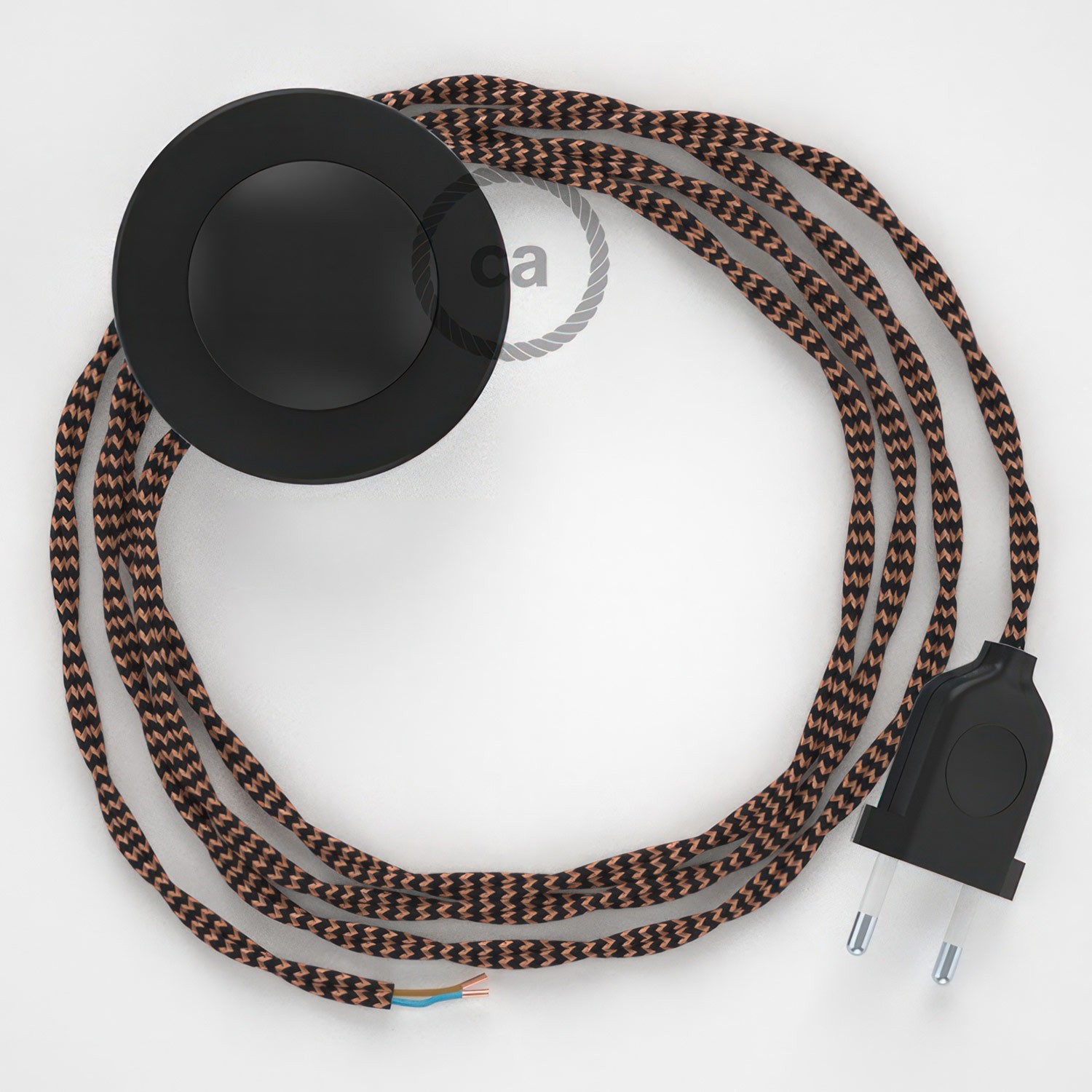 Cableado para lámpara de pie, cable TZ22 Efecto Seda Negro y Whisky 3 m. Elige tu el color de la clavija y del interruptor!