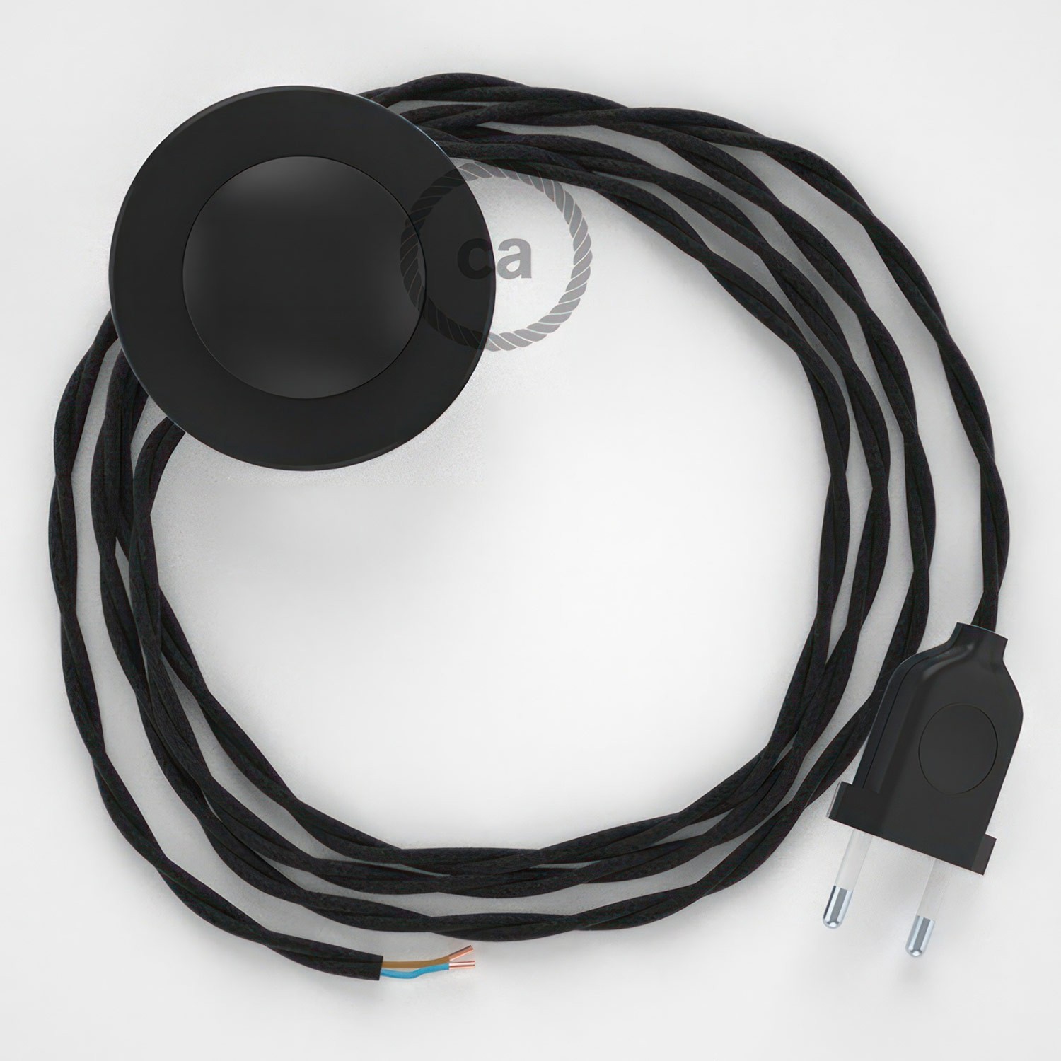 Cableado para lámpara de pie, cable TC04 Algodón Negro 3 m. Elige tu el color de la clavija y del interruptor!
