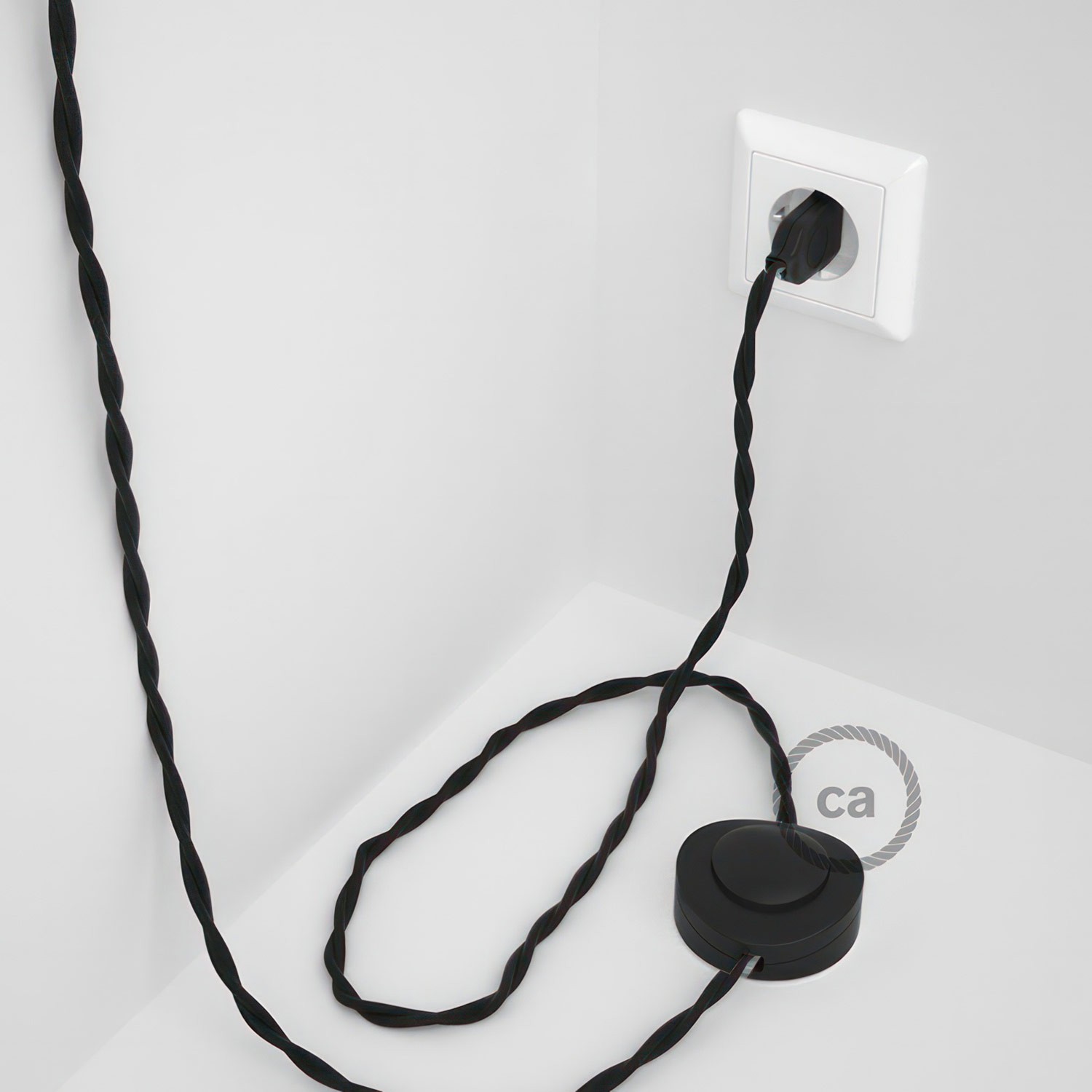 Cableado para lámpara de pie, cable TC04 Algodón Negro 3 m. Elige tu el color de la clavija y del interruptor!