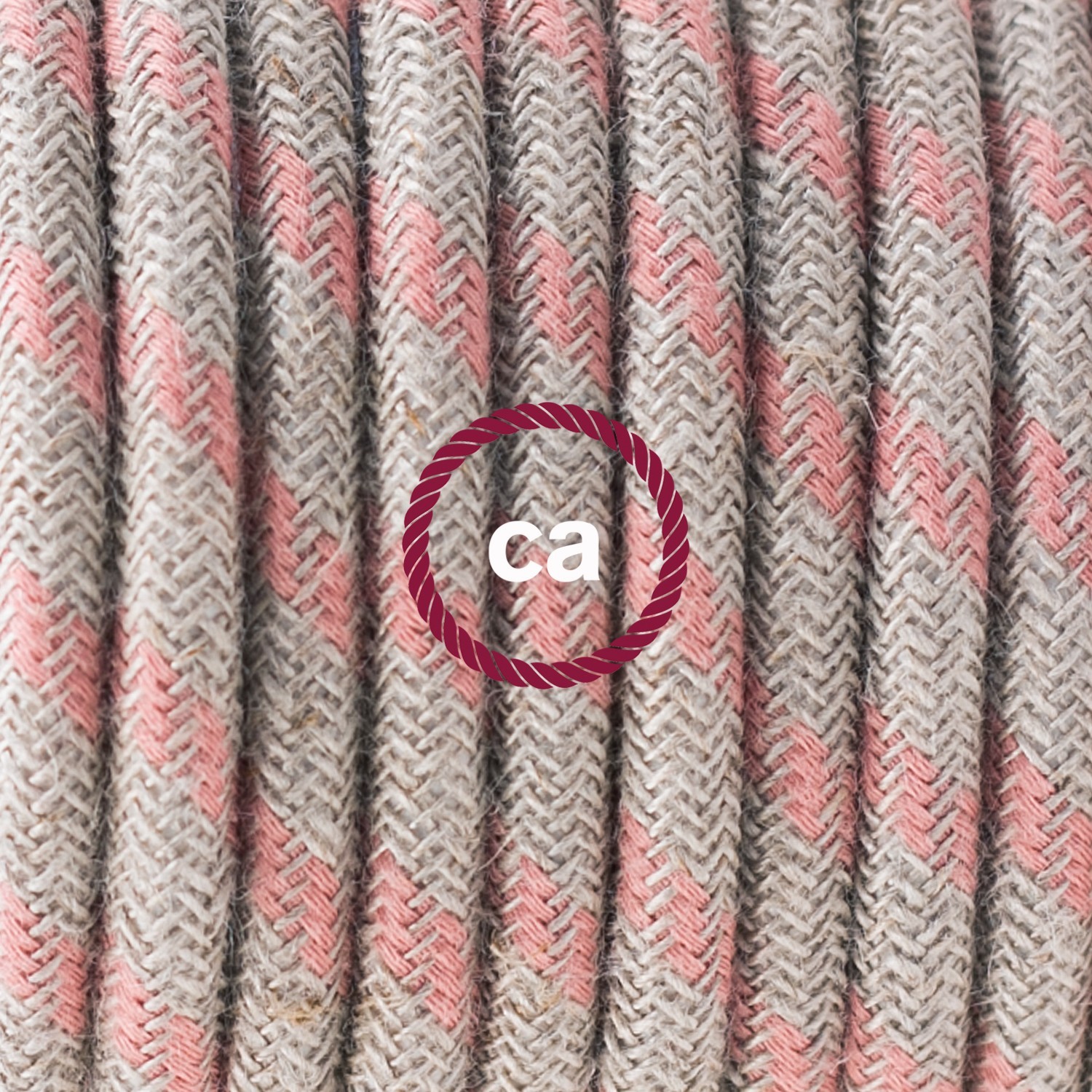Cable Eléctrico Redondo en cajita, Recubierto en Algodón Stripes color Rosa Viejo y Lino Natural RD51